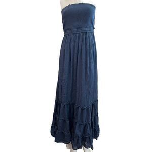 Miss Avenue Ladies S Navy Blue Maxi Dress Sleeveless Elastic Top Ruffled Boho